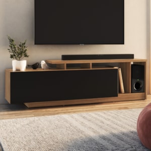 Rack Bancada Para TV 50 Pol 2 Portas 163 cm B91 Montana Preto NOVAM