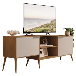 Rack Bancada Para TV 65 Pol 2 Portas 180 cm Prime Carvalho Bege RUDK