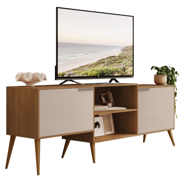Rack Bancada Para TV 65 Pol 2 Portas 180 cm Prime Carvalho Bege RUDK