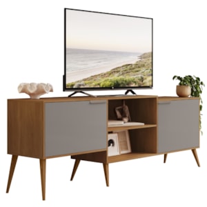Rack Bancada Para TV 65 Pol 2 Portas 180 cm Prime Carvalho Cinza RUDK