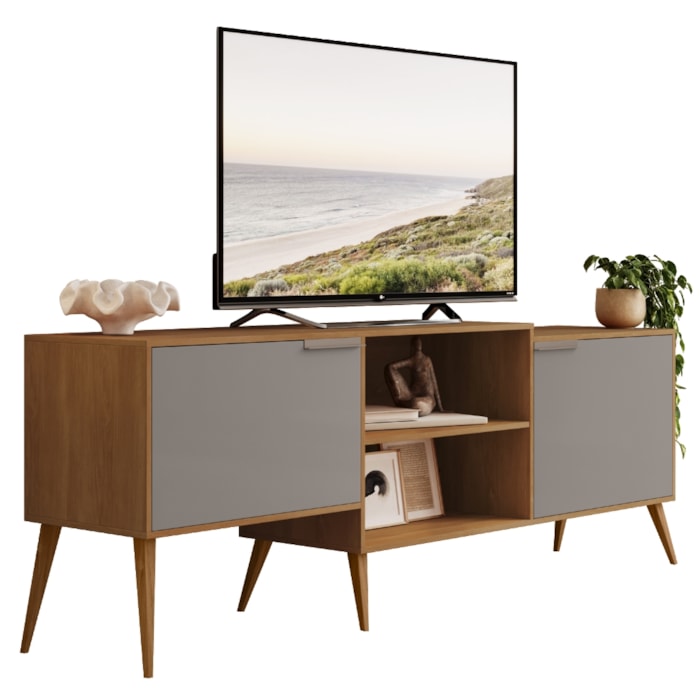 Rack Bancada Para TV 65 Pol 2 Portas 180 cm Prime Carvalho Cinza RUDK