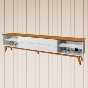 Rack Bancada Para TV 65 Pol Limit 181 cm Branco Nature Tebar