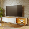Rack Bancada Para TV 75 Pol 217 cm Amalfi Com Led Pes Madeira Naturale Off White Matte CLB