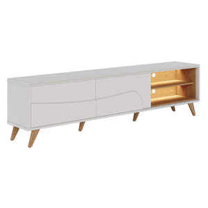 Rack Bancada Para TV 75 Pol 217 cm Amalfi Com Led Pes Madeira Off White Matte Freijo CLB