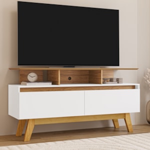 Rack Bancada Tv 50 Pol 120 cm Rubi Cinamomo Branco BECHARA