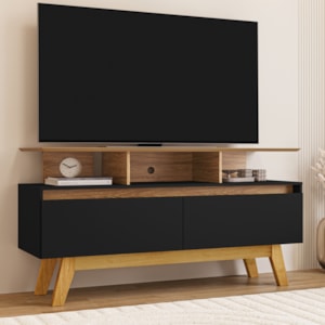 Rack Bancada Tv 50 Pol 120 cm Rubi Cinamomo Preto BECHARA