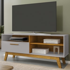 Rack Bancada Tv 55 Pol 136 cm Paladio Off White Naturalle BECHARA