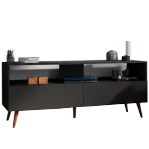 Rack Bancada TV 55 Polegadas 2 Portas BP Siena 136 cm Preto Eratto Moveis