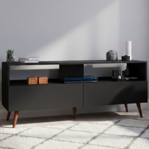 Rack Bancada TV 55 Polegadas 2 Portas BP Siena 136 cm Preto Eratto Moveis