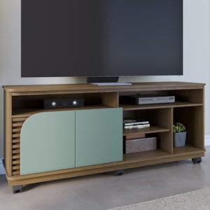 Rack Bancada Tv 65 Pol 150 cm Jurere Amendoa Hortela Colibri