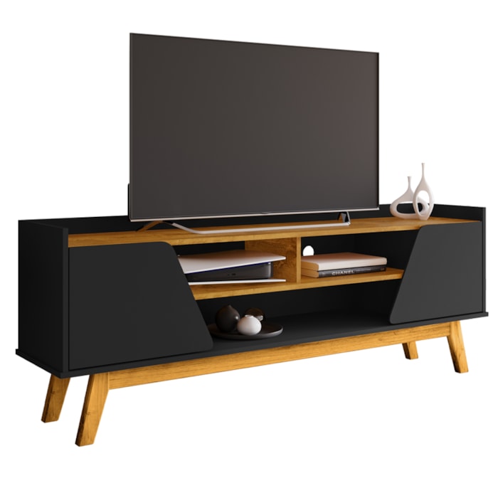 Rack Bancada Tv 65 Pol 160 cm Turim Preto Fosco Naturalle BECHARA