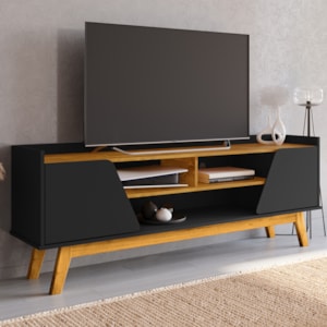 Rack Bancada Tv 65 Pol 160 cm Turim Preto Fosco Naturalle BECHARA