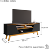 Rack Bancada Tv 65 Pol 160 cm Turim Preto Fosco Naturalle BECHARA