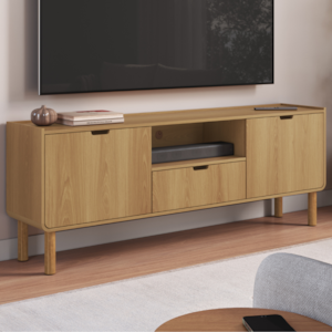 Rack Bancada TV 65 Pol 2 Portas 180 cm Pes Madeira Maciça 28101 Hanover Artesano