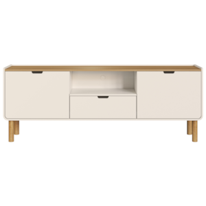 Rack Bancada TV 65 Pol 2 Portas 180 cm Pes Madeira Maciça 28101 Hanover Off White Artesano