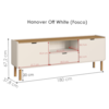 Rack Bancada TV 65 Pol 2 Portas 180 cm Pes Madeira Maciça 28101 Hanover Off White Artesano