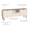 Rack Bancada TV 65 Pol 2 Portas 180 cm Pes Madeira Maciça 28101 Hanover Off White Artesano