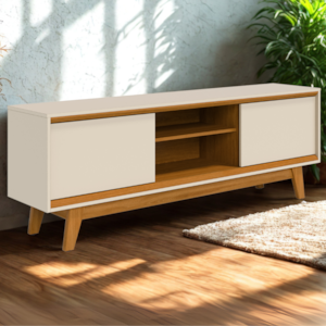 Rack Bancada Tv 65 Pol 2P 164 cm Atlas Cinamomo Off White MADETEC