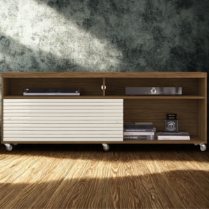 Rack Bancada Tv 65 Pol 2P 182 cm Frizz Naturale Off White MADETEC