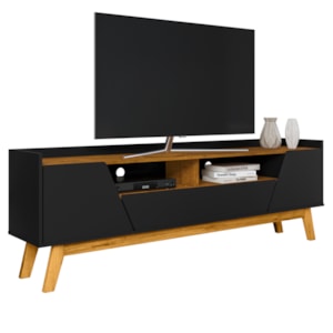 Rack Bancada Tv 70 Pol 180 cm Florenca Preto Fosco Naturalle BECHARA