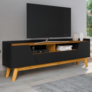 Rack Bancada Tv 70 Pol 180 cm Florenca Preto Fosco Naturalle BECHARA