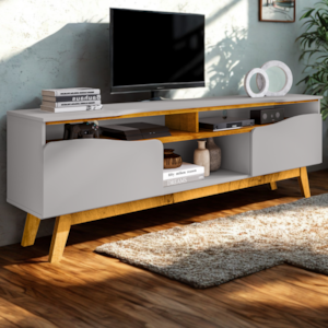 Rack Bancada Tv 75 Pol 180 cm Ilhabela Off White Naturalle BECHARA