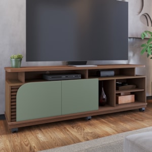 Rack Bancada Tv 75 Pol 180 cm Jurere Amendoa Hortela Colibri