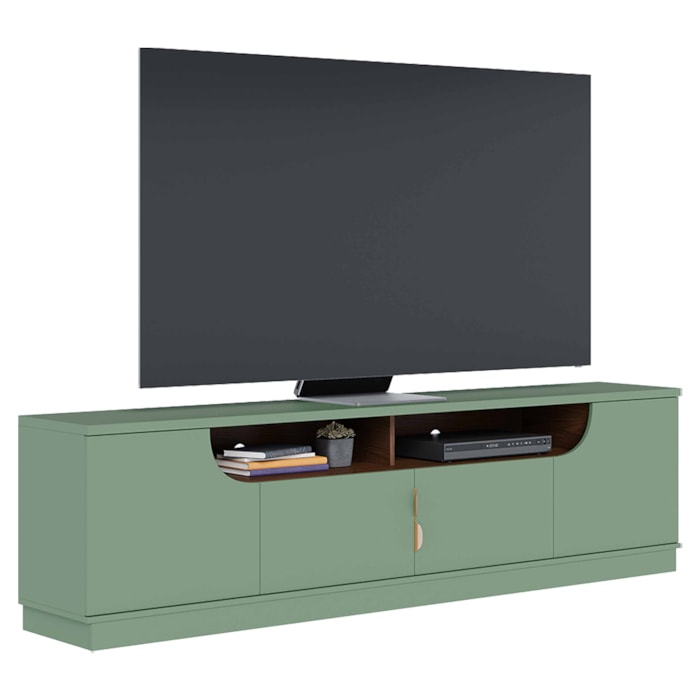 Rack Bancada Tv 75 Pol 200 cm 4 Portas Santorini Hortela Amendoa Colibri