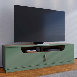 Rack Bancada Tv 75 Pol 200 cm 4 Portas Santorini Hortela Amendoa Colibri