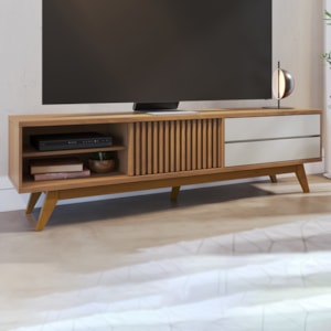 Rack Bancada Tv 75 Pol 200 cm Veneza Freijo Off White Matte Colibri
