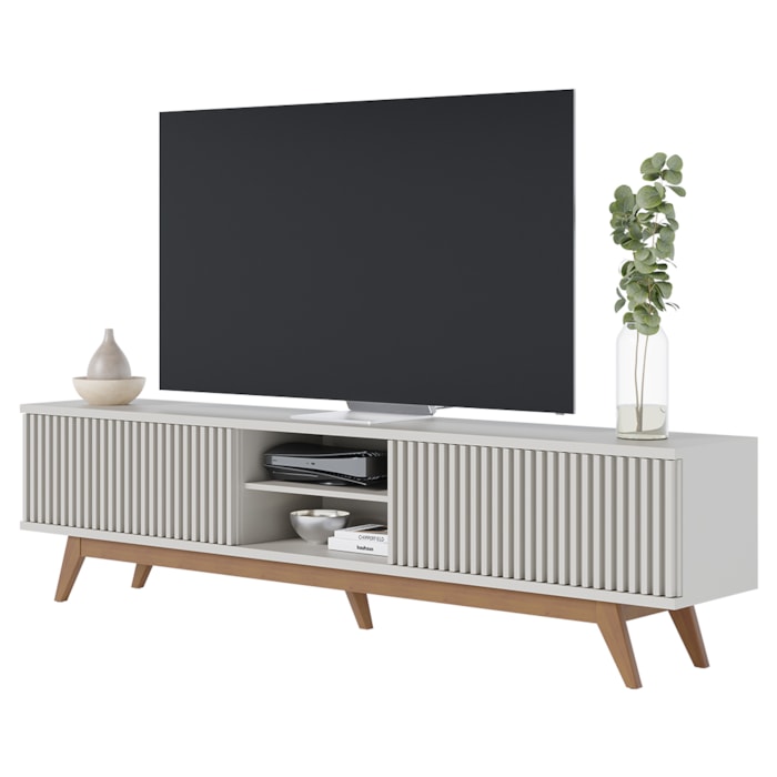 Rack Bancada Tv 75 Pol 218 cm 4 Portas Fortaleza Off White Matte Colibri