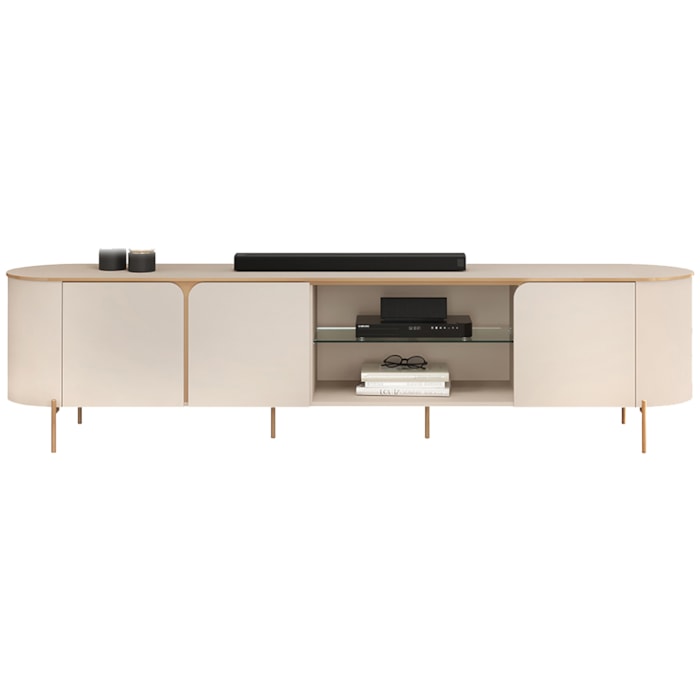 Rack Bancada Tv 75 Pol 241 cm MDF Ariana Off White Dj Moveis
