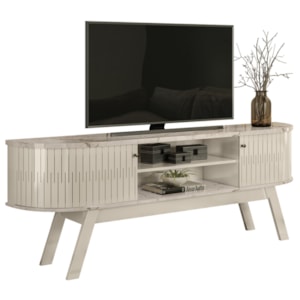 Rack Bancada Tv 75 Pol 2P 183 cm Valencia Calacata Off White MADETEC