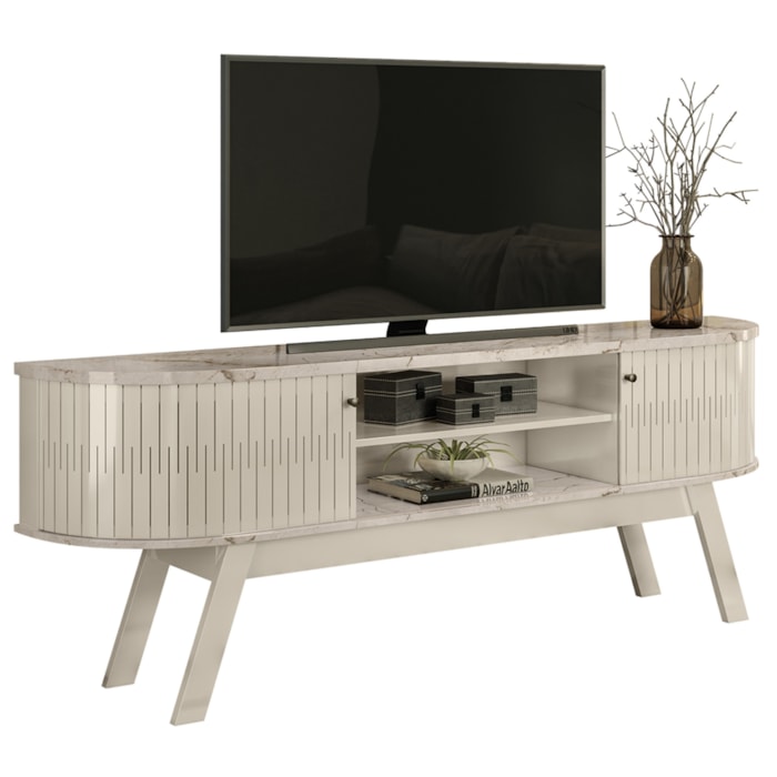 Rack Bancada Tv 75 Pol 2P 183 cm Valencia Calacata Off White MADETEC