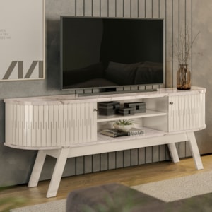 Rack Bancada Tv 75 Pol 2P 183 cm Valencia Calacata Off White MADETEC