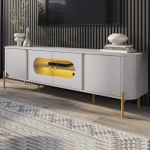 Rack Bancada Tv 75 Pol Organico 180 cm Juquehy Off White Pistache BECHARA