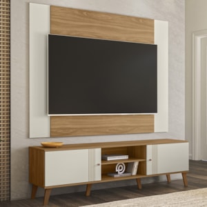 Rack Com Painel Extensivel Para TV 70 Pol Nature Off White PLLA