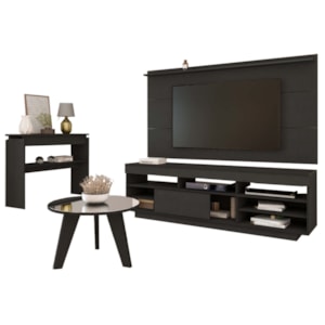 Rack Com Painel TV 75 POL Aparador E Mesa De Centro Preto ARLY