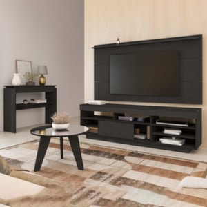 Rack Com Painel TV 75 POL Aparador E Mesa De Centro Preto ARLY