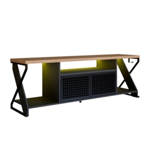 Rack Industrial 160cm Tv 60 com LED P1033 Preto Mell PP Milani Store Rack Industrial 160cm Tv 60 com LED P1033 Preto Mell PP Milani Store