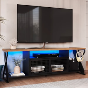 Rack Industrial 160cm Tv 60 com LED P1033 Preto Mell PP Milani Store