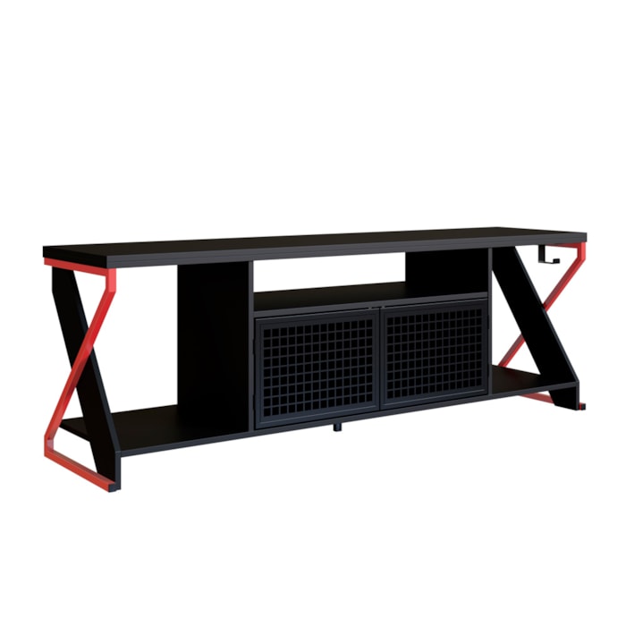 Rack Industrial 160cm Tv 60 com LED P1033 Vermelho Preto PP Milani Store