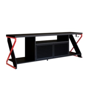 Rack Industrial 160cm Tv 60 com LED P1033 Vermelho Preto PP Milani Store Rack Industrial 160cm Tv 60 com LED P1033 Vermelho Preto PP Milani Store
