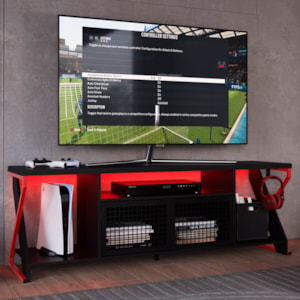 Rack Industrial 160cm Tv 60 com LED P1033 Vermelho Preto PP Milani Store