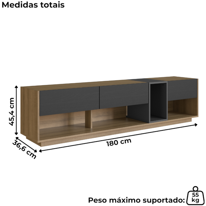 Rack Moderno Com LED 180cm Mel Grafite PRODDYI Milani Store