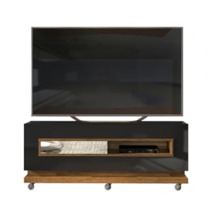 Rack Para TV 60 Polegadas Pose Preto Gloss Tronco Ripado Com Espelho DJ Moveis Rack Para TV 60 Polegadas Pose Preto Gloss Tronco Ripado Com Espelho DJ Moveis
