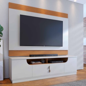 Rack Santorini 4 Portas Painel Nilo Tv 75 Pol Off White Matte Freijo Colibri