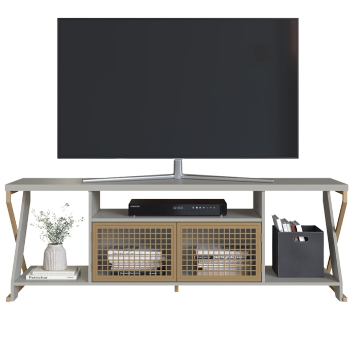 Rack Tv 60 Pol Industrial 160 cm P1033 Arenas Dourado PP