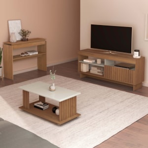 Rack Tv 65 Pol 160 cm Aparador e Mesa Centro Cinamomo Off White ARLY
