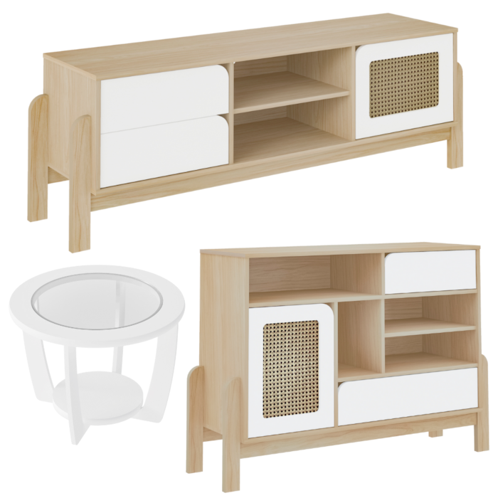 Rack Tv 65 Pol Buffet e Mesa De Centro Branco Naturale ARLY
